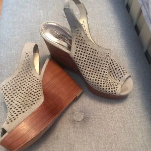 Coach wood/suede wedges